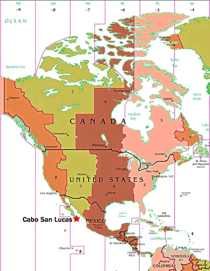Cabo San Lucas Time Zone Map