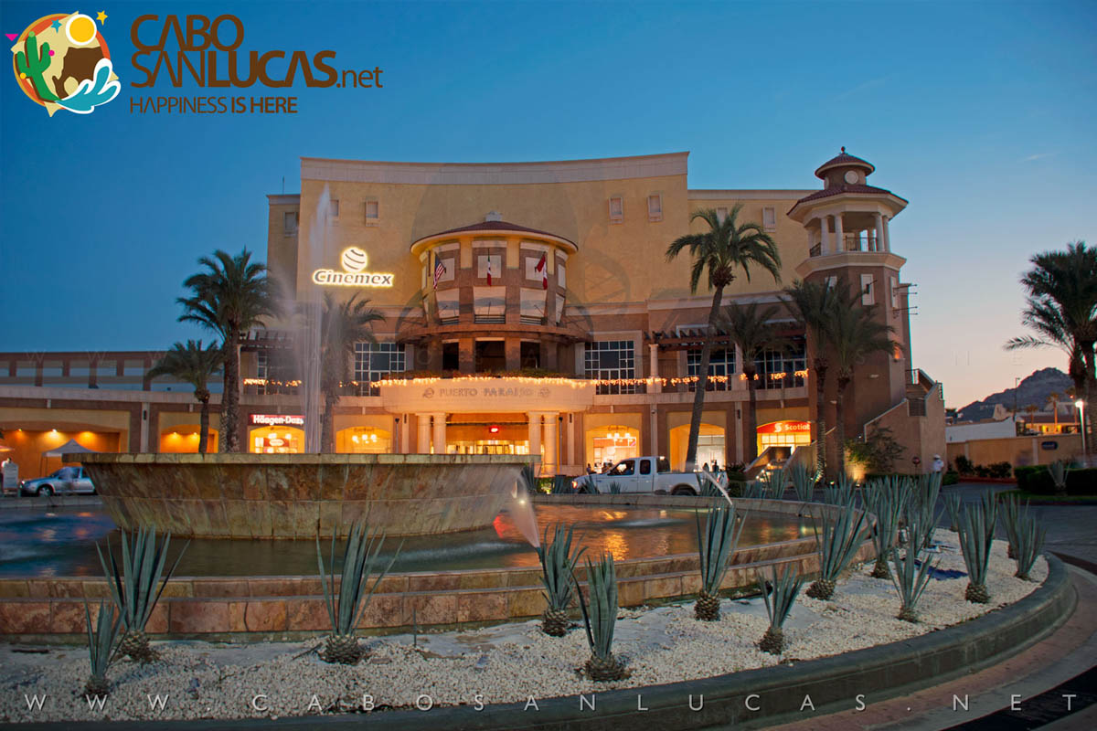 Night view of Plaza Mall Puerto Paraiso, Cabo San Lucas Mexico