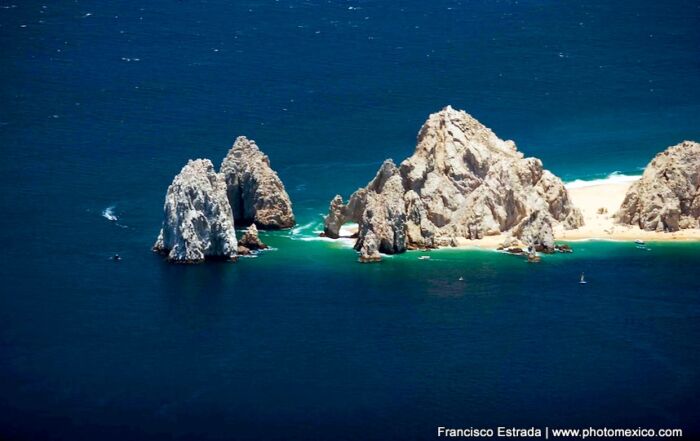 Aerial view of El Arco and Lover's Beach at Land's End in Cabo San Lucas