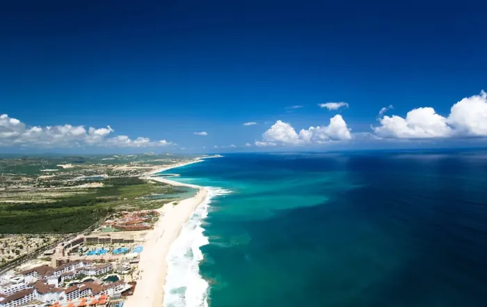 Aerial view of Playa Hotelera and the San José del Cabo hotel zone along the Sea of Cortez